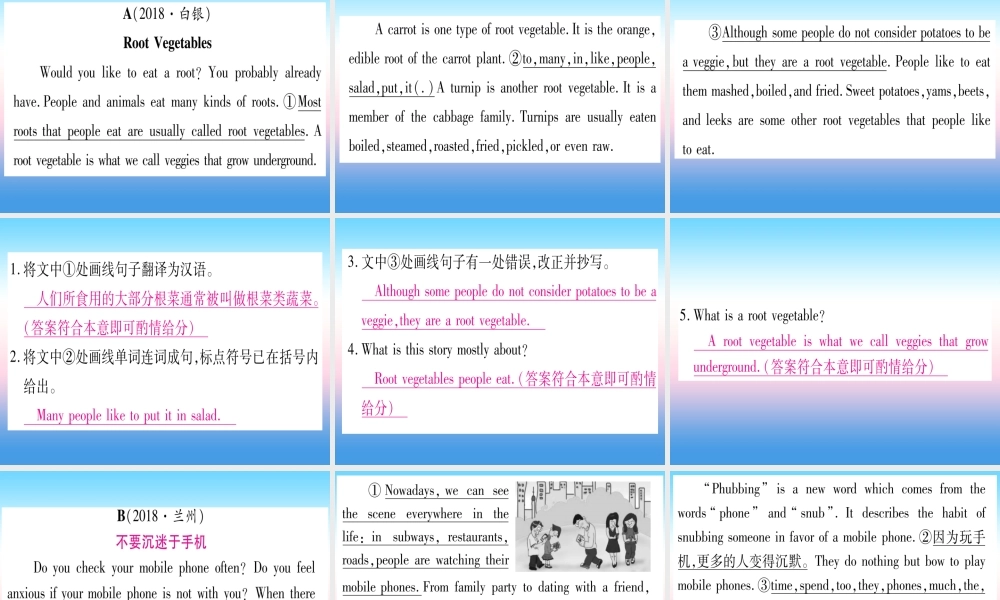 甘肃省中考英语 第二篇 中考专题突破 第二部分 重点题型 专题突破17 任务型阅读理解课件 (新版)冀教版 课件