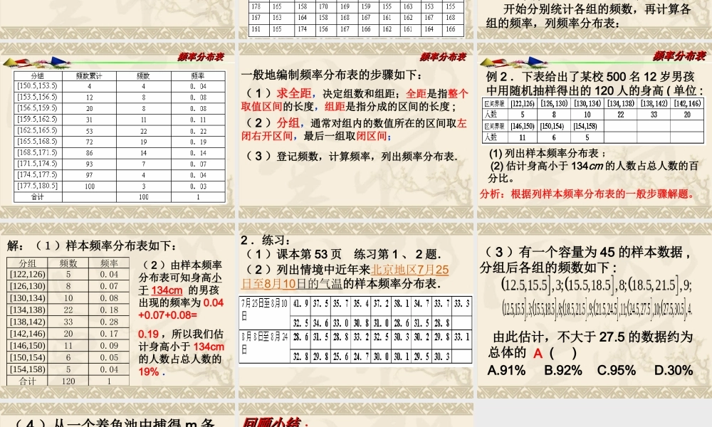 频率分布表 苏教版必修3 统计教案与ppt课件全套-2