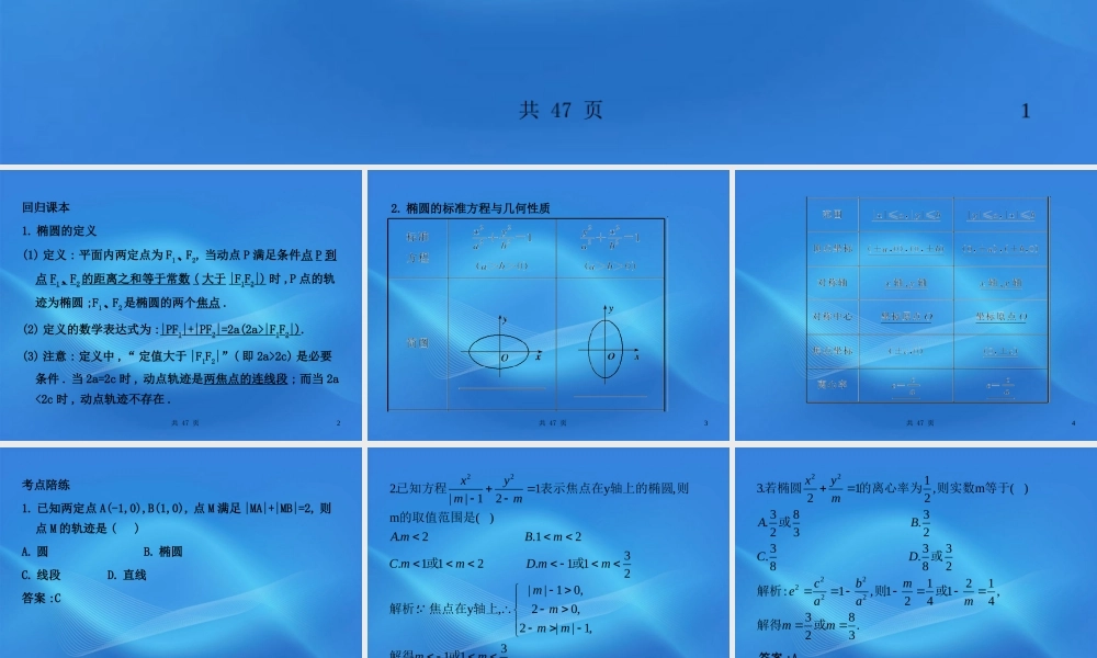 高考数学一轮复习 40椭圆课件 (文) 新人教A版 课件