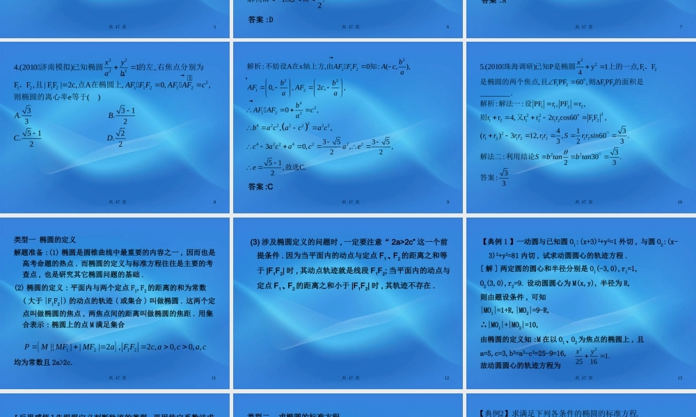 高考数学一轮复习 40椭圆课件 (文) 新人教A版 课件