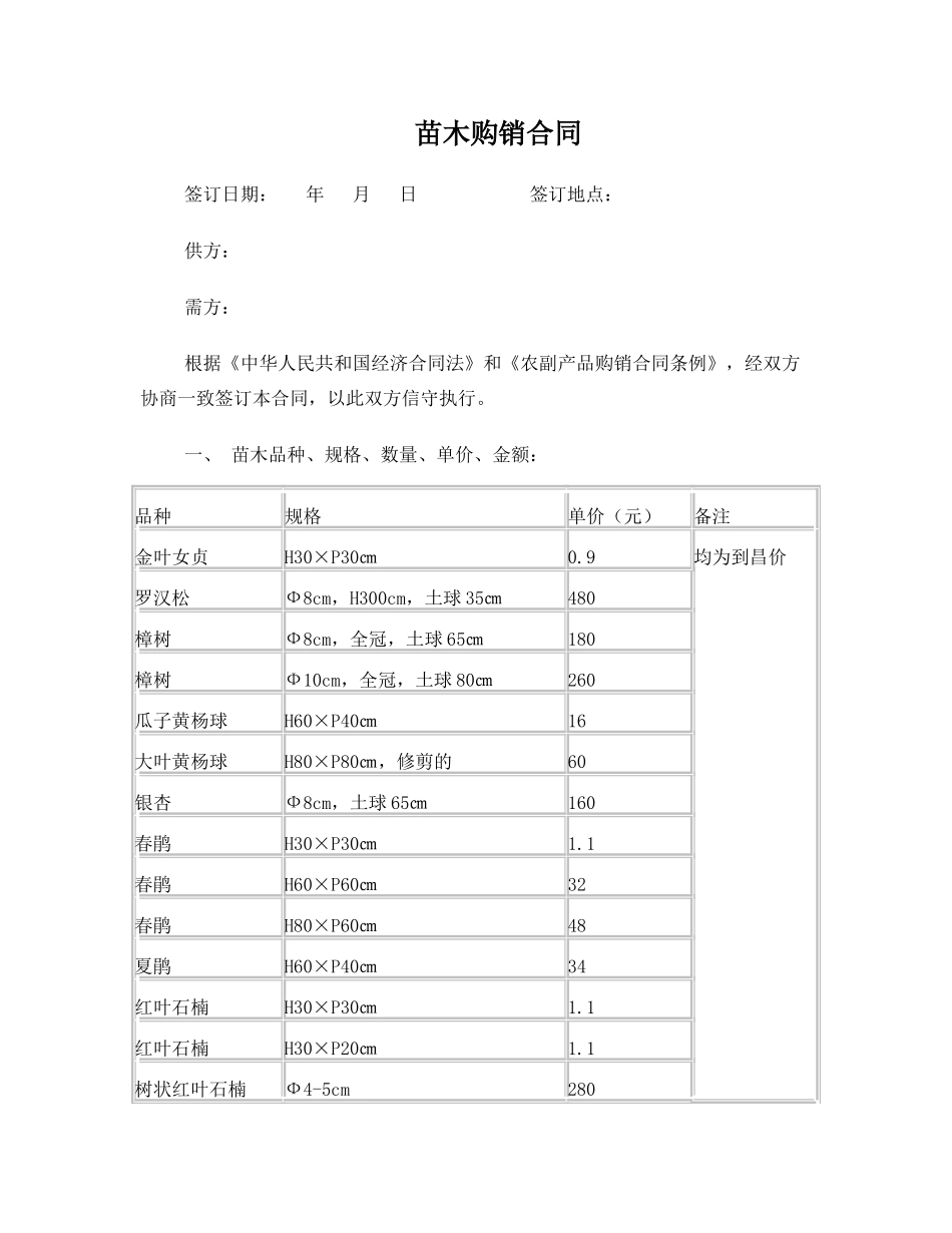 合同范本(苗木合同)_第1页