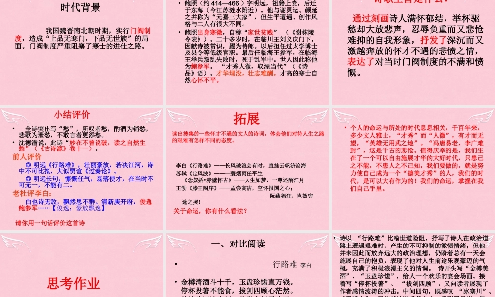 高中语文第一单元3拟行路难课件新人教版选修中国古代诗歌散文欣赏 课件