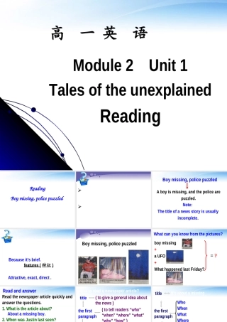 高一英语 Module2 Unit1 Tales of the unexplained Reading课件 牛津版 课件