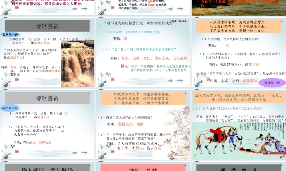 高中语文(将进酒)课件4 新人教版选修 课件