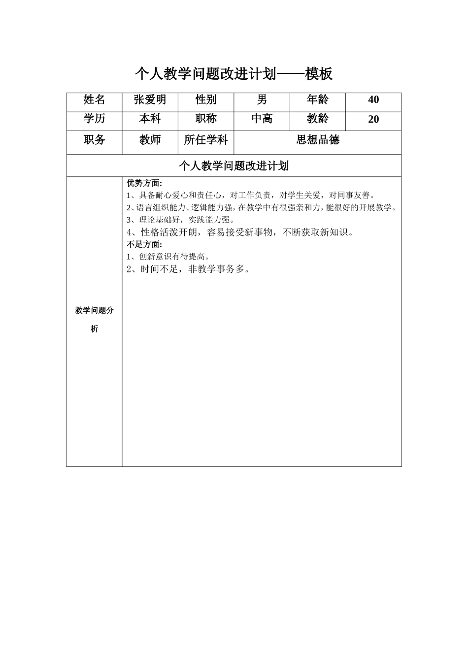 zam个人教学问题改进计划_第1页