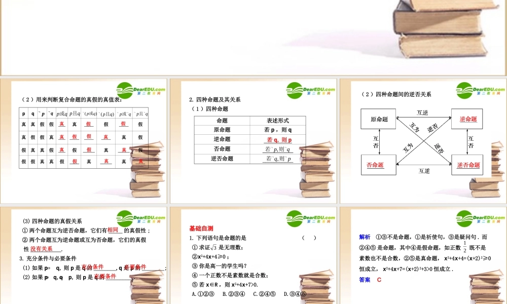 高三数学1.2 简易逻辑及充要条件课件