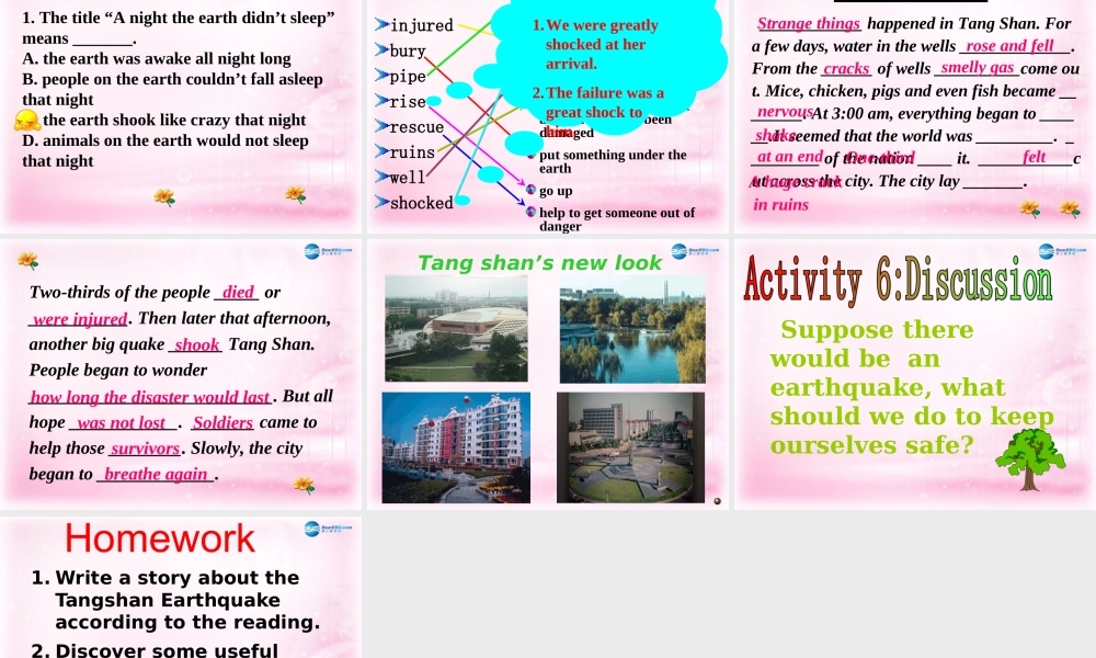 高中英语 Unit 4 Earthquakes reading 参赛8课件 新人教版必修1 课件