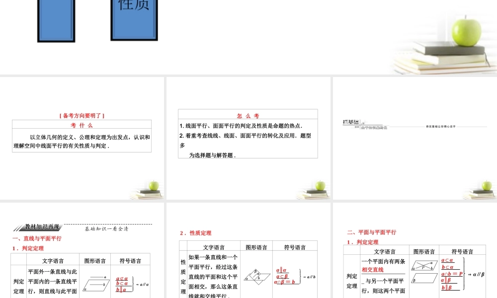 高考数学 第七章第四节直线、平面平行的判定及性质课件 新人教A版 课件
