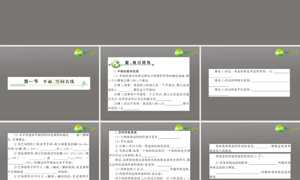 高考数学复习 第九章 第一节直线、平面、简单几何体(B)精品课件