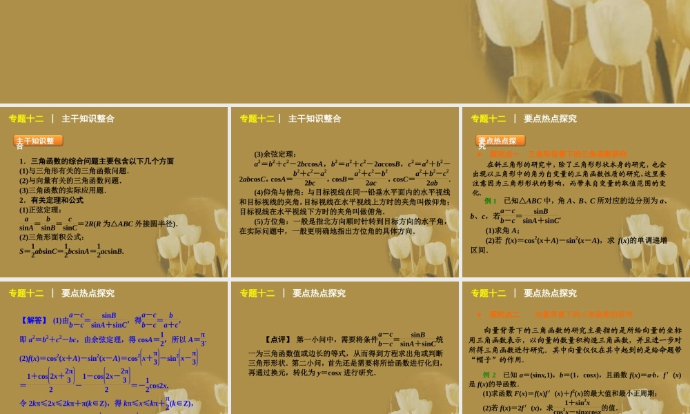 江苏省高考数学二轮复习 专题12 三角函数的综合问题精品课件