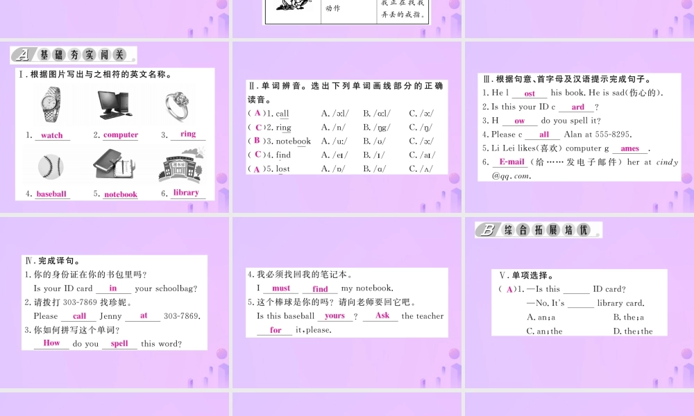 秋七年级英语上册 Unit 3 Is this your pencil(第3课时)Section B(1a 2c)习题课件 (新版)人教新目标版 课件