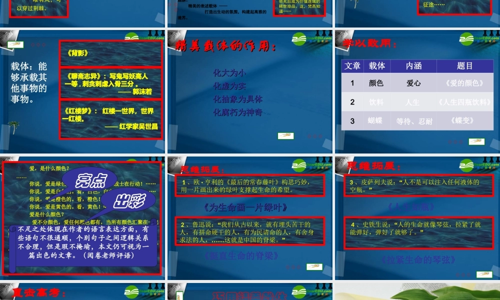 高中语文作文辅导 巧用精美载体打造精彩文章课件 新人教版 课件