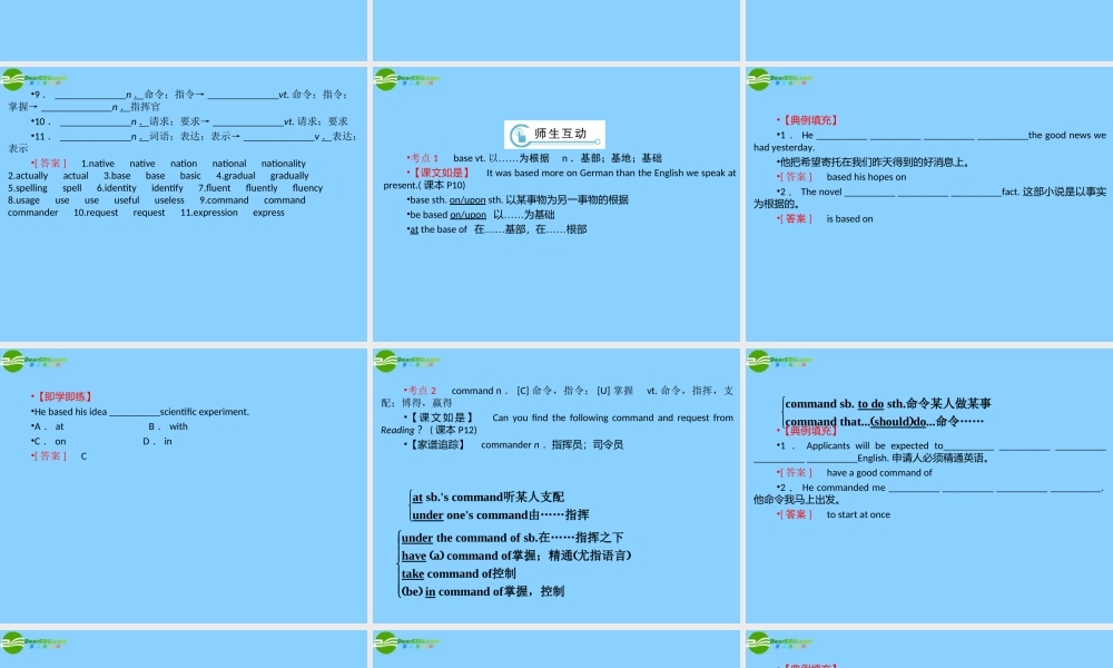 高考英语一轮复习 Unit2 English around the world 学时1高频单词课件 新人教版必修1 课件