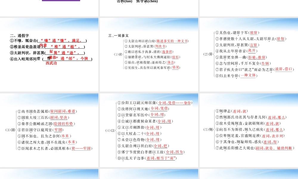 高中语文 第四单元第16课段太尉逸事状精品课件 粤教版必修5 课件