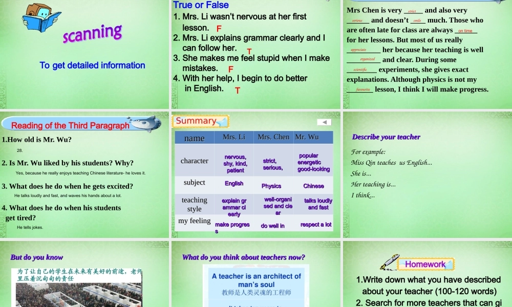 高中英语 Module2 My New Teachers课件 外研版必修1 课件