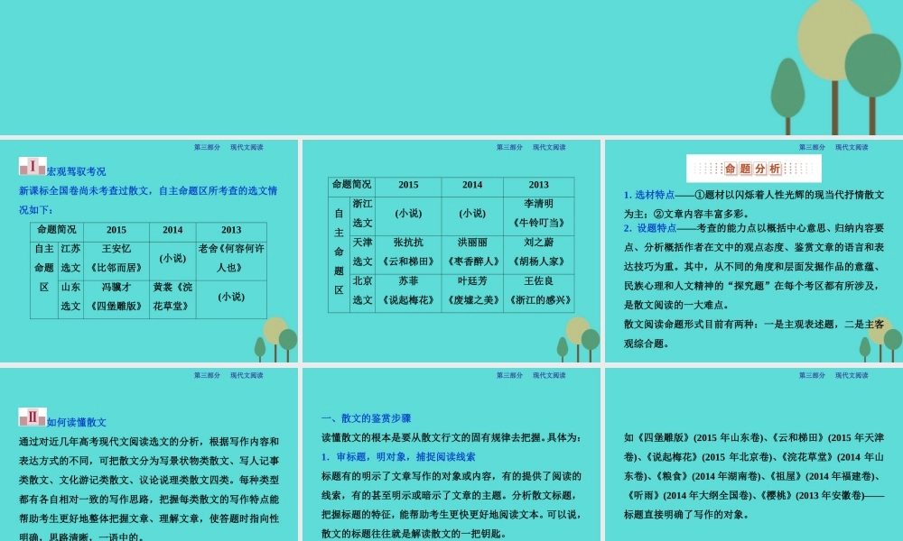 高考语文总复习第3部分现代文阅读专题13文学类文本阅读二散文阅读课案1分析散文的结构思路课件新人教版 课件