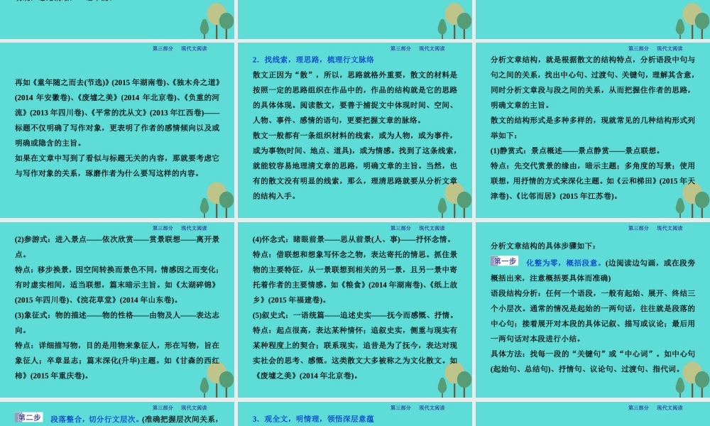高考语文总复习第3部分现代文阅读专题13文学类文本阅读二散文阅读课案1分析散文的结构思路课件新人教版 课件