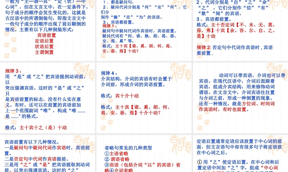 高考语文文言文专项复习 理解与现代汉语不同的句式 课件 ppt 课件