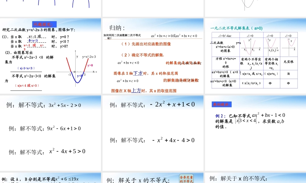 高中数学(一元二次不等式的应用)课件1 北师大版必修5 课件