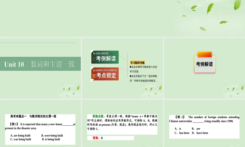 高考英语二轮复习 Unit10 数词和主谓一致课件