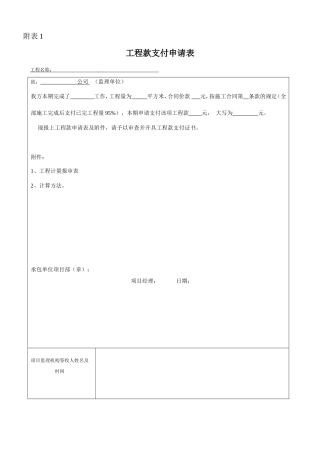 工程款支付申请表格式
