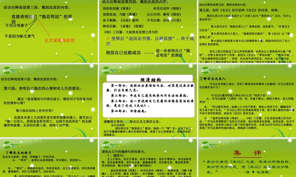 高中语文 第三专题 直面人生报任安书精品课件 苏教版必修5 课件