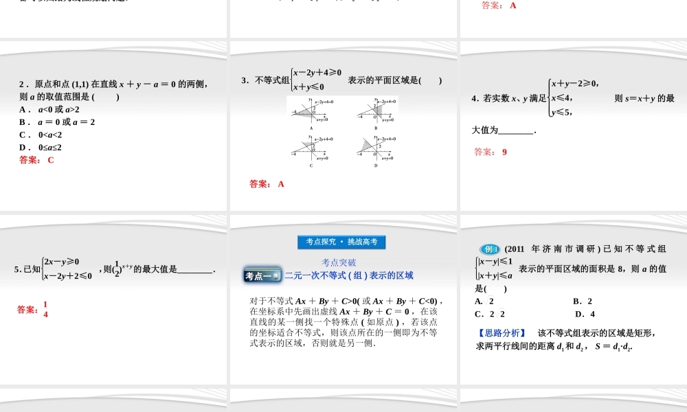 高考数学总复习 第7章§7.3简单的线性规划精品课件 大纲人教版 课件