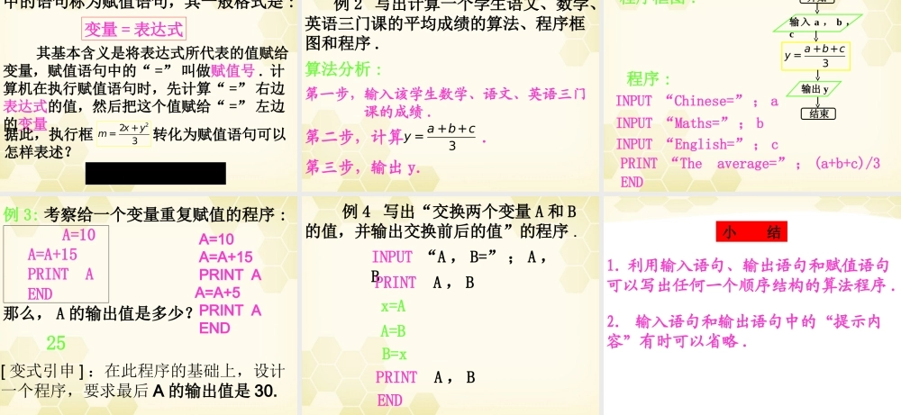 高中数学 121(输入语句、输出语句和赋值语句)课件 新人教B版必修3 课件