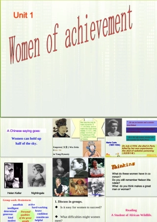 高中英语 unit1 women of achievement warming up课件 新人教版必修4 课件