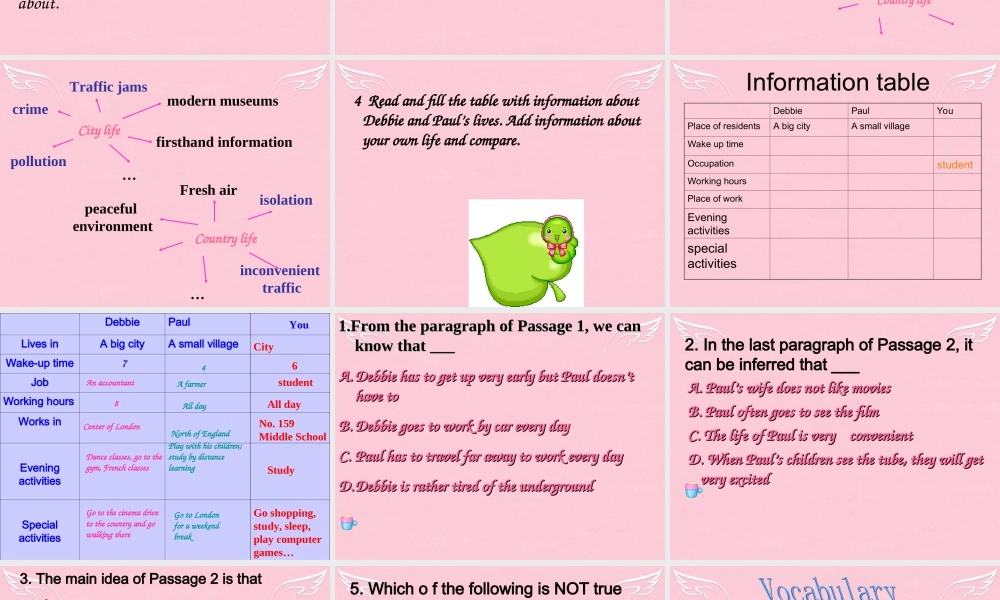 高中英语 Unit 1 Lifestyle Lesson 4 City and country课件 北师大版必修1 课件