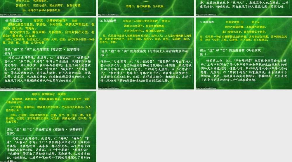诗歌中的虚和实 高考专题指导 诗歌鉴赏课件锦[整理17套]人教版 高考专题指导 诗歌鉴赏课件锦[整理17套]人教版