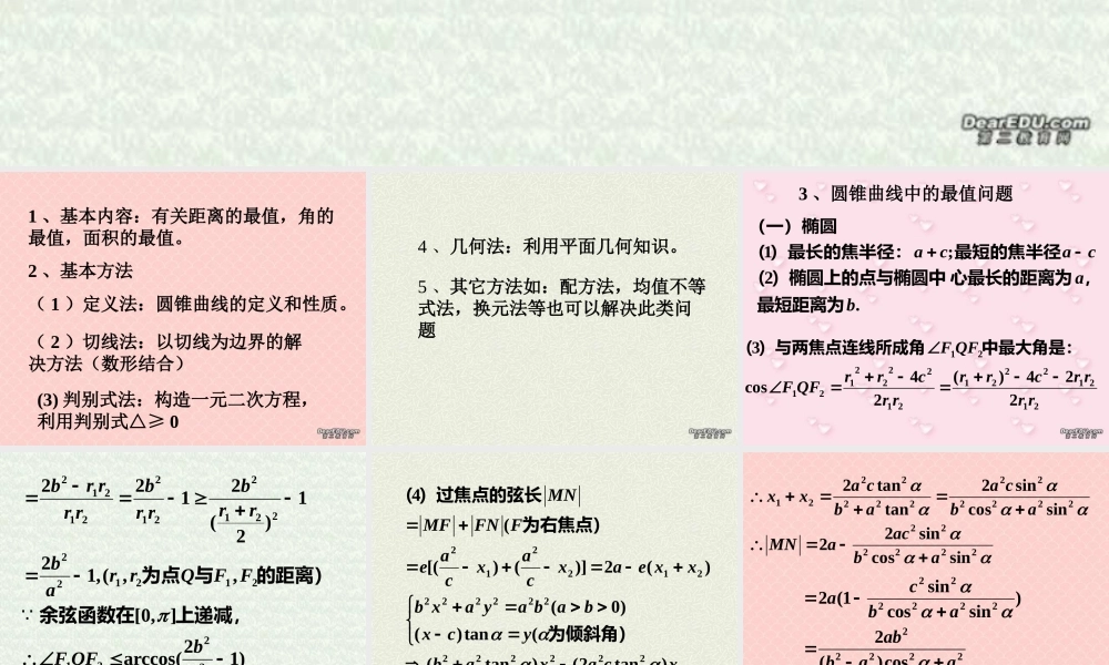 解析几何最值问题复习 江苏省通州市高二数学直线与圆锥曲线课件集 人教版 江苏省通州市高二数学直线与圆锥曲线课件集 人教版
