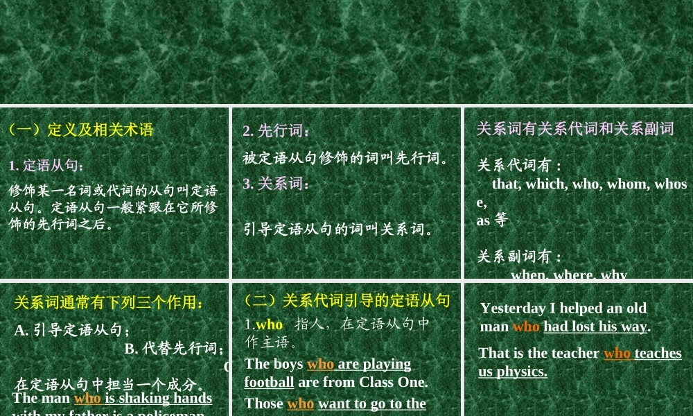 高三英语第一轮复习课件之定语从句 新课标 人教版 课件