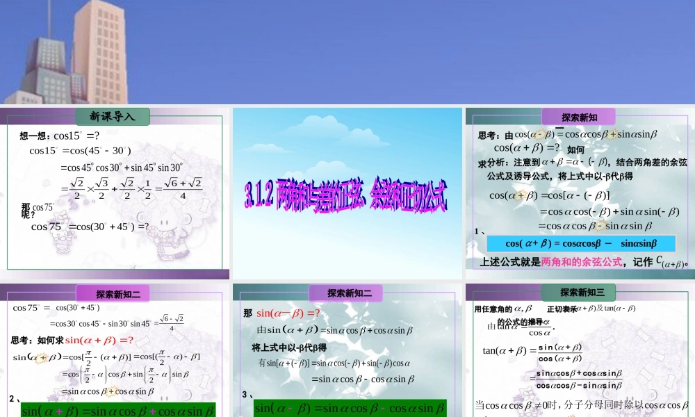 高中数学 312 两角和与差的正弦、余弦、正切公式课件 新人教A版必修4 课件