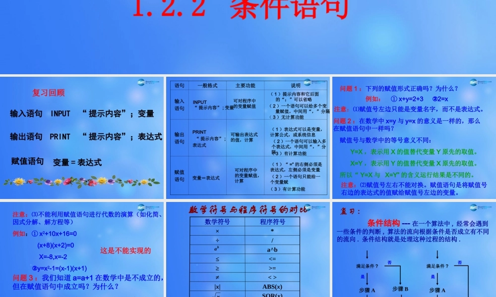 高中数学 122 条件语句课堂教学课件1 新人教A版必修3 课件