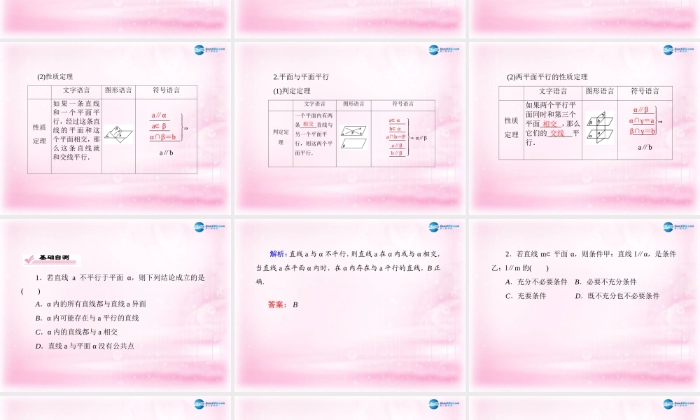 高三数学 空间中平行关系复习课件 新人教A版 课件
