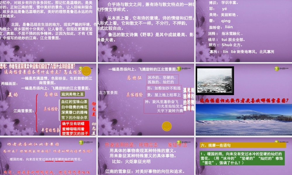 浙江省泰顺县新城学校八年级语文下册(第6课 雪)课件1 新人教版 课件