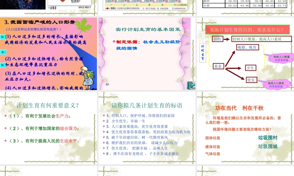 九年级(上)思想品德4.2计划生育与保护环境的基本国策(课件)5新人教版