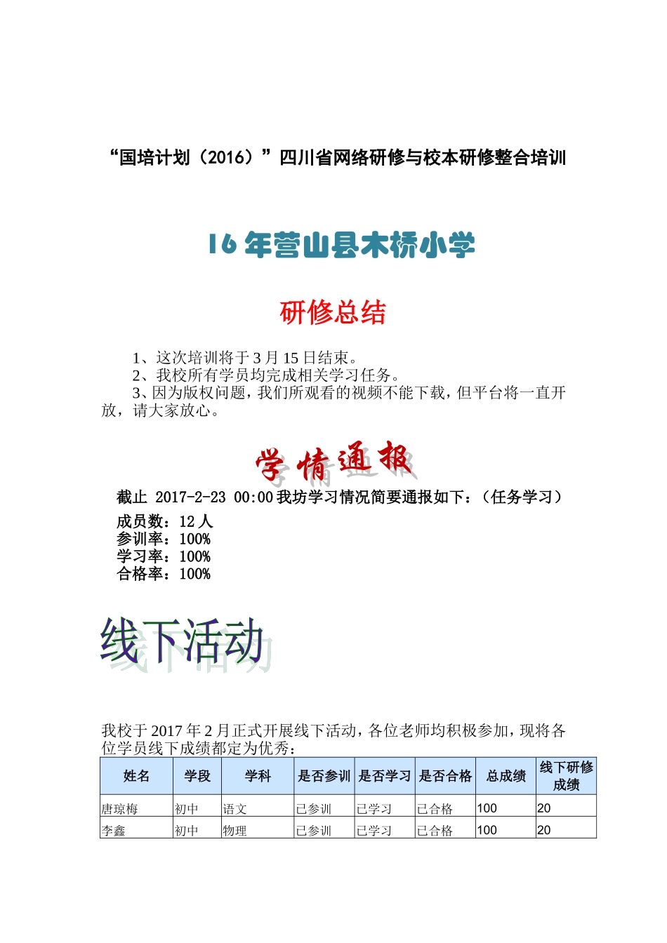 木桥小学研修总结_第1页