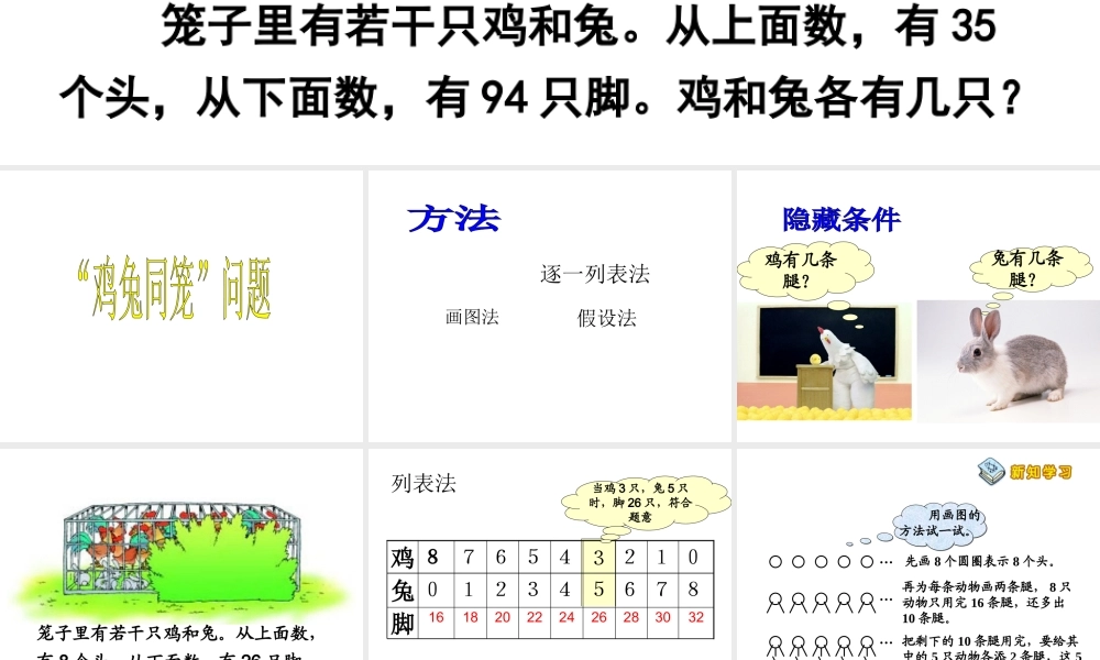 人教2011版小学数学四年级“鸡兔同笼”问题-(2)