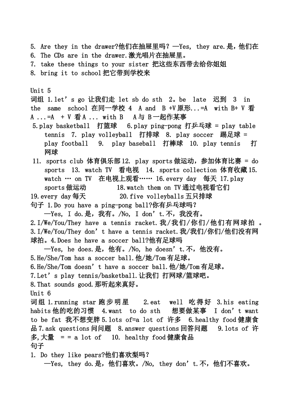 人教新目标英语七年级上册重点词组与句型归纳_第3页