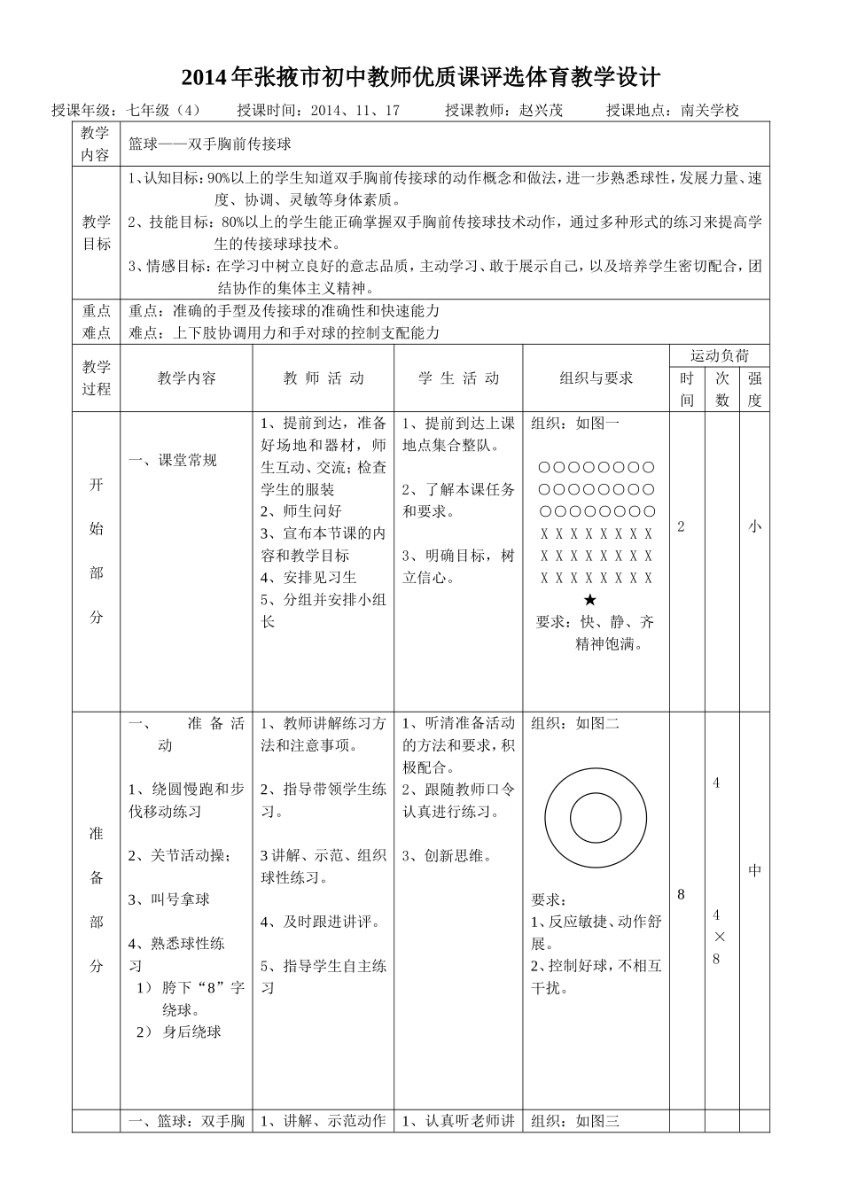 篮球：双手胸前传接球教学设计_第1页
