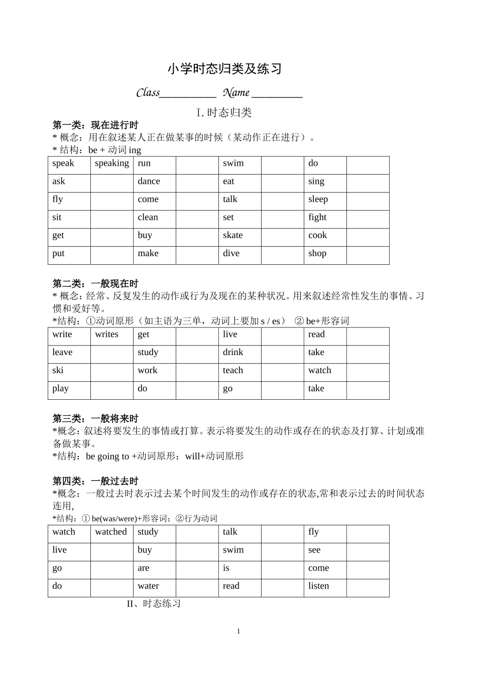 小学英语时态练习题_第1页