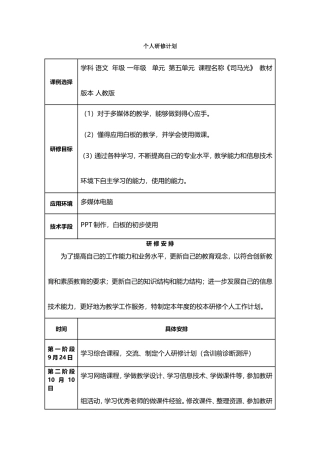 叶儿个人研修计划