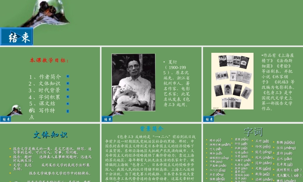 高中语文(包身工)课件4 北京版选修1 课件