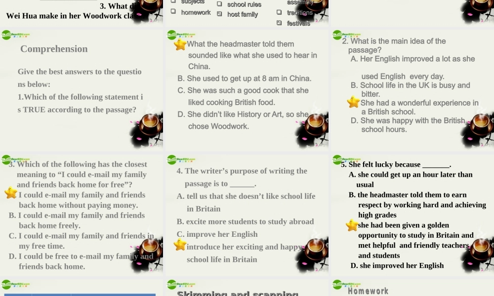 高中英语 Unit 1(School life)Reading课件3 牛津译林版必修1 课件