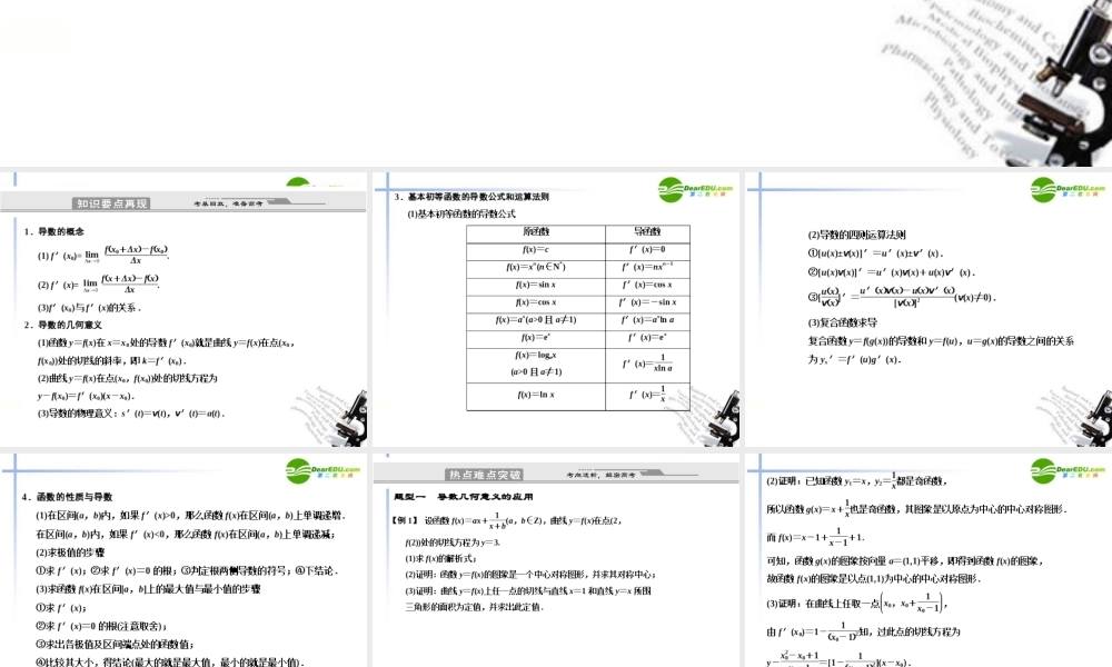 高考数学二轮复习 第3讲 导数及应用考点突破课件 新人教版 课件