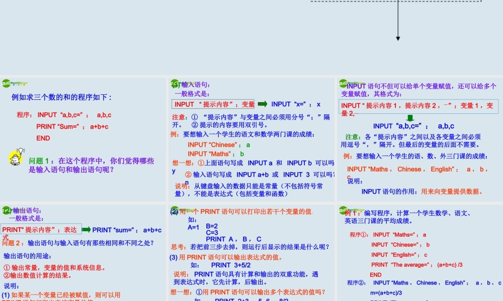 高中数学(输入语句、输出语句和赋值语句)课件5 北师大版必修3 课件