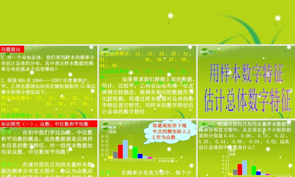 高中数学 222-1(用样本数字特征估计总体数字特征)课件 新人教A版必修3 课件