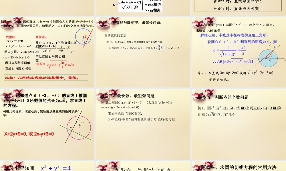 高中数学 421直线与圆的位置关系课件1 理 新人教A版必修2 课件